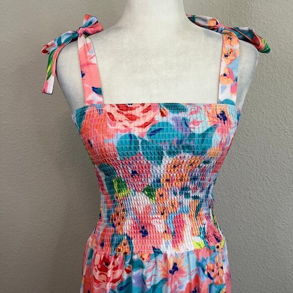 New Sunday Up Maxi Sundress Women's M Smocked Pink Floral Summer Dress Feminine - Picture 2 of 8